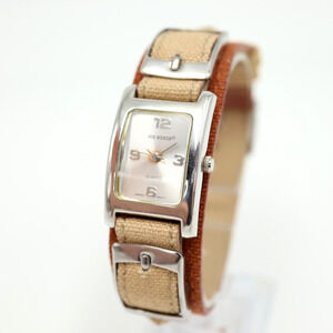 Joe Boxer Womens Tank Watch 21mm Silver Tone Brown Faux Leather w New Battery